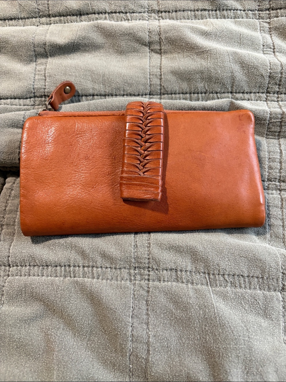 Leather Woven-Trim Continental Wallet - Brown